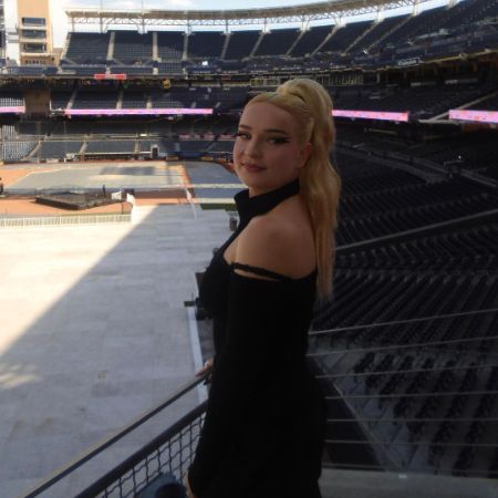 Kim Petras took a picture at the empty Petco Park Stadium in San Diego, CA.